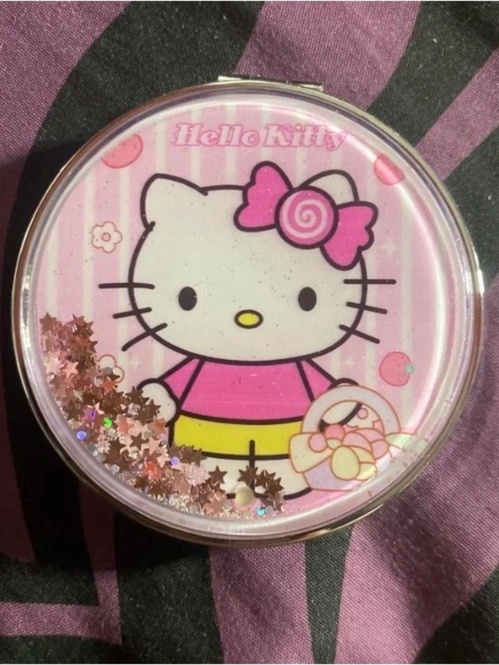 Hello Kitty Pink & Yellow Glitter Pocket Mirror